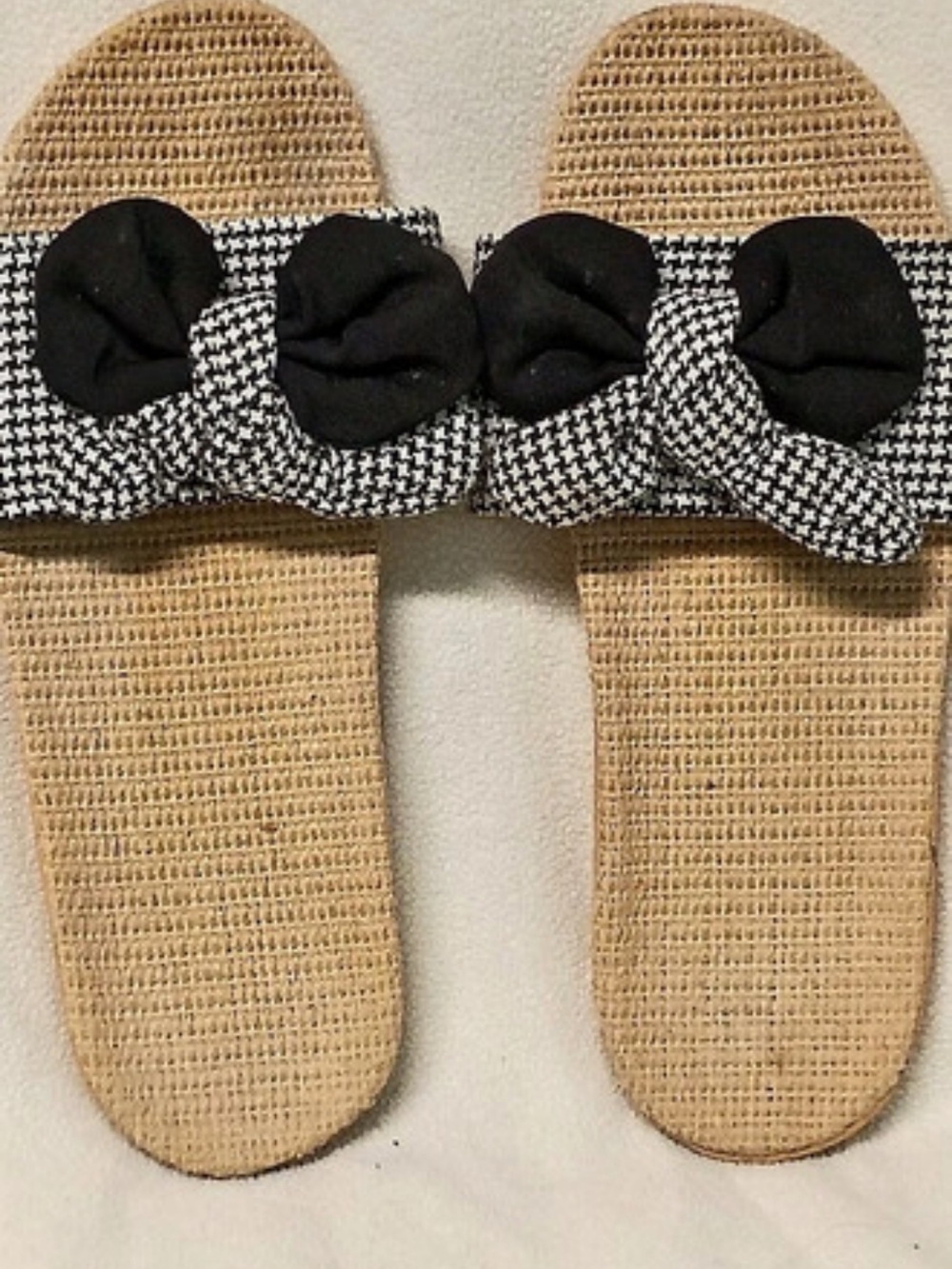 Houndstooth Bow Sandals in Black & Tan Size 37-38 255mm